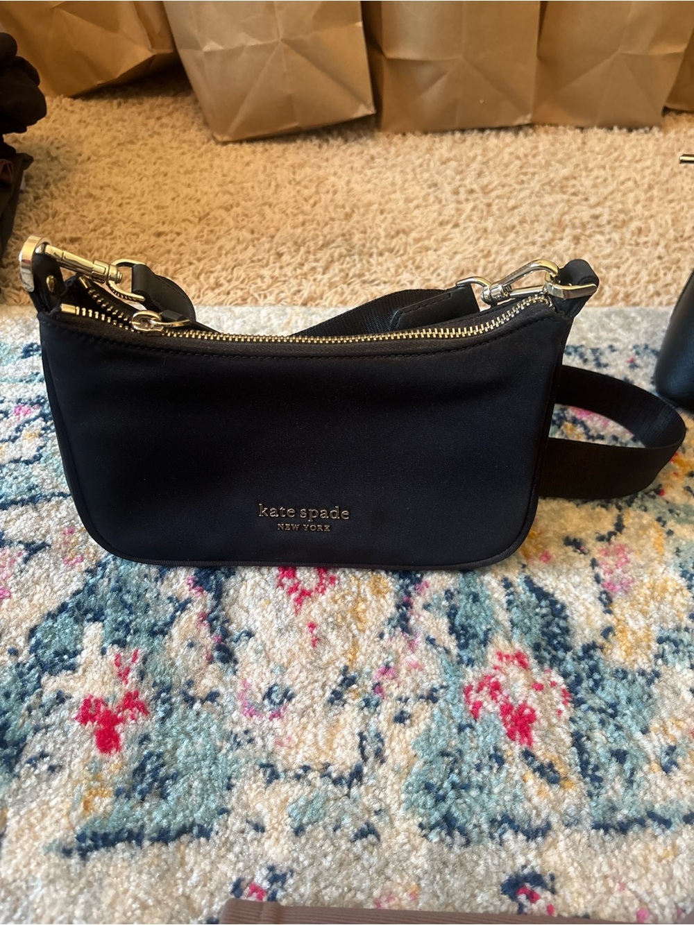 kate spade black nylon crossbody bag with gold hardware - Picture 1 of 3